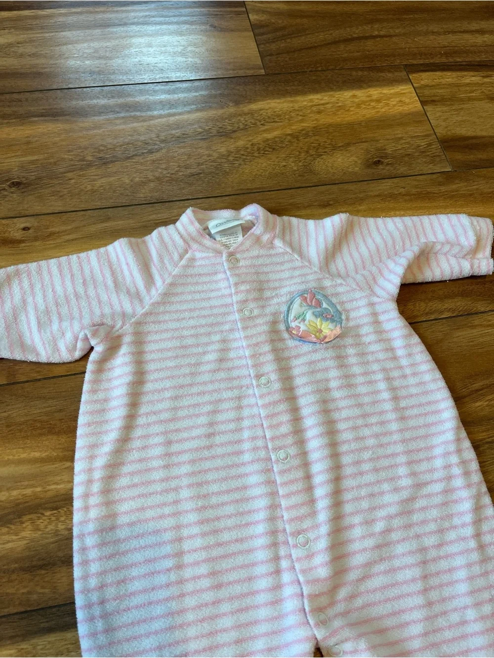 Vintage carters babygirl long sleeve bodysuit embroidered flowers striped pink